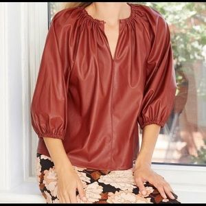 Faux Leather Balloon Shirt. 3/4 sleeve